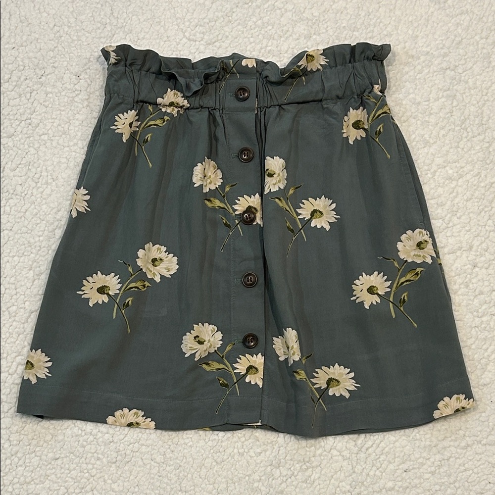Madewell Paperbag Button-Front Mini Skirt size XS Green Floral Daisy Print